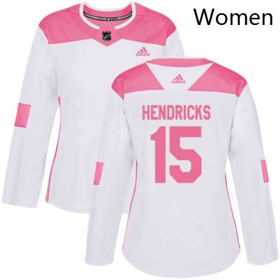 Womens Adidas Minnesota Wild 15 Matt Hendricks Authentic White Pink Fashion NHL Jersey